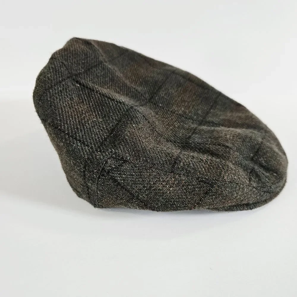 Shandon Ireland 100% Irish Wool Green Tweed Plaid Newsboy Flat Jeff Cap Hat S